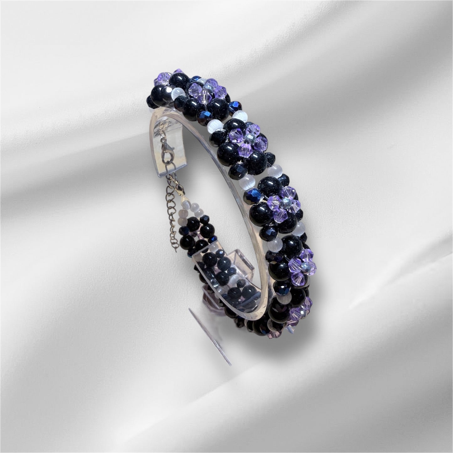 Perlenarmband Lila/Schwarz