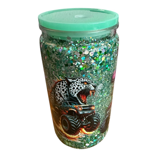 Glitzerbecher Trucks mit Tieren